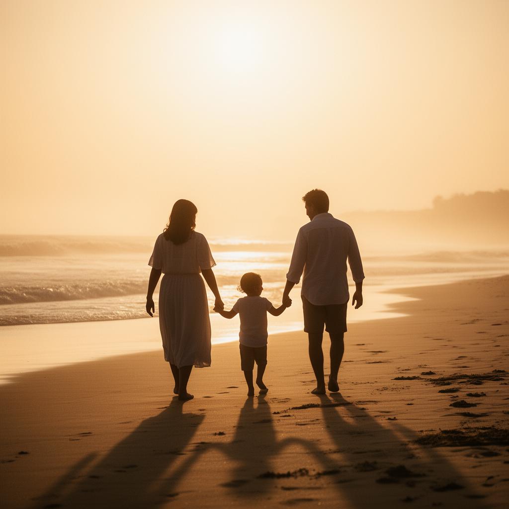 A family walking together at golden hour, symbolizing connection and the peace of being prepared